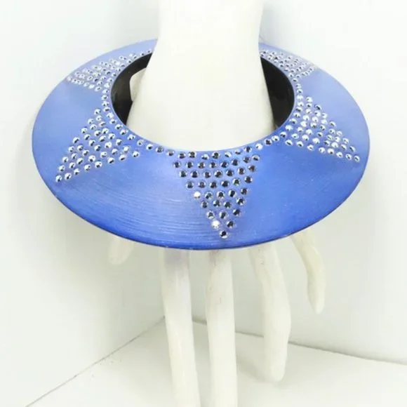 ALEXIS BITTAR Blue Lucite Silver Swarovski Crystal Wide Bangle Bracelet - Picture 8 of 9